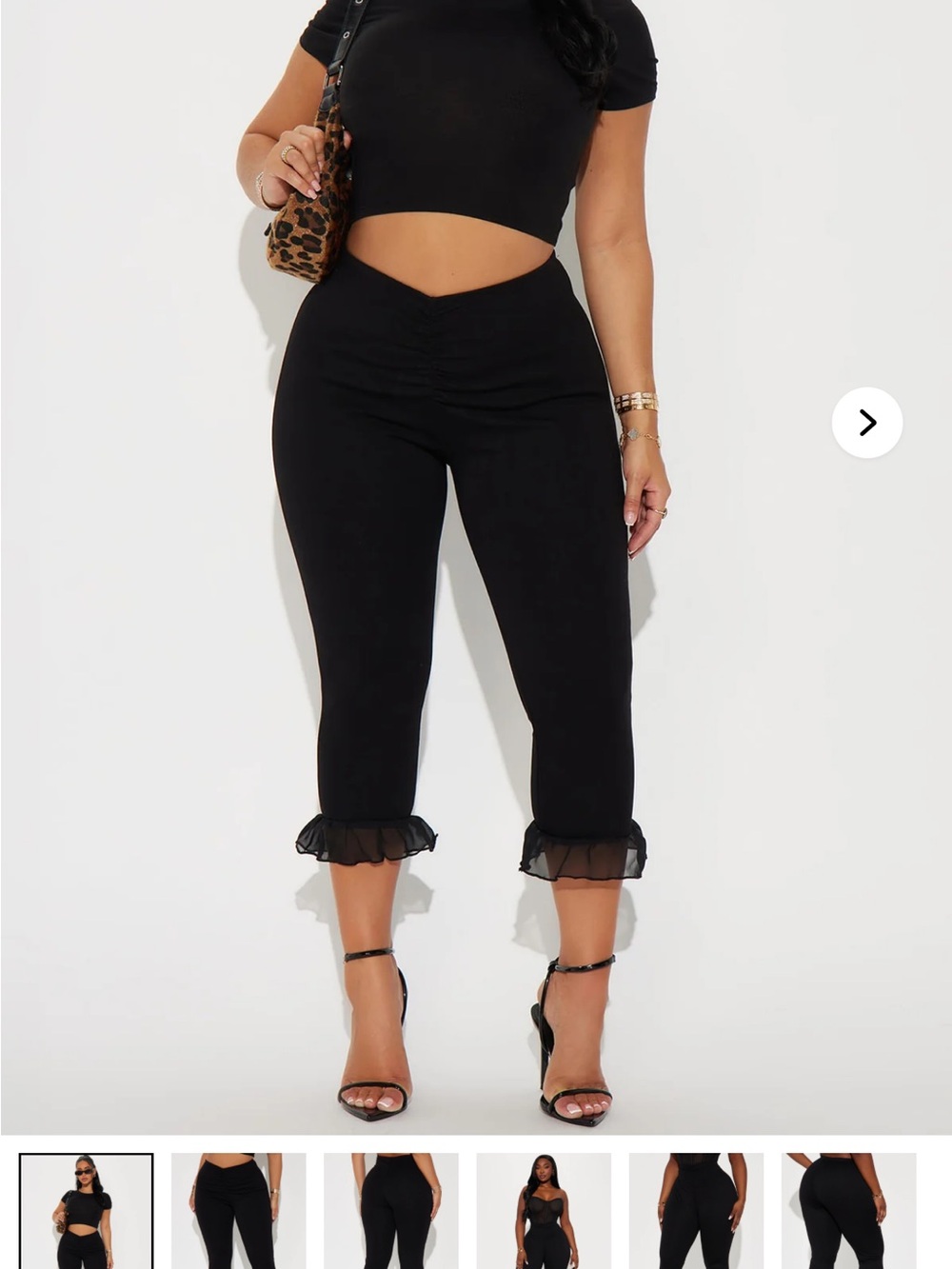 Fashion Nova Black Ruffle Crop Ponte Pants
